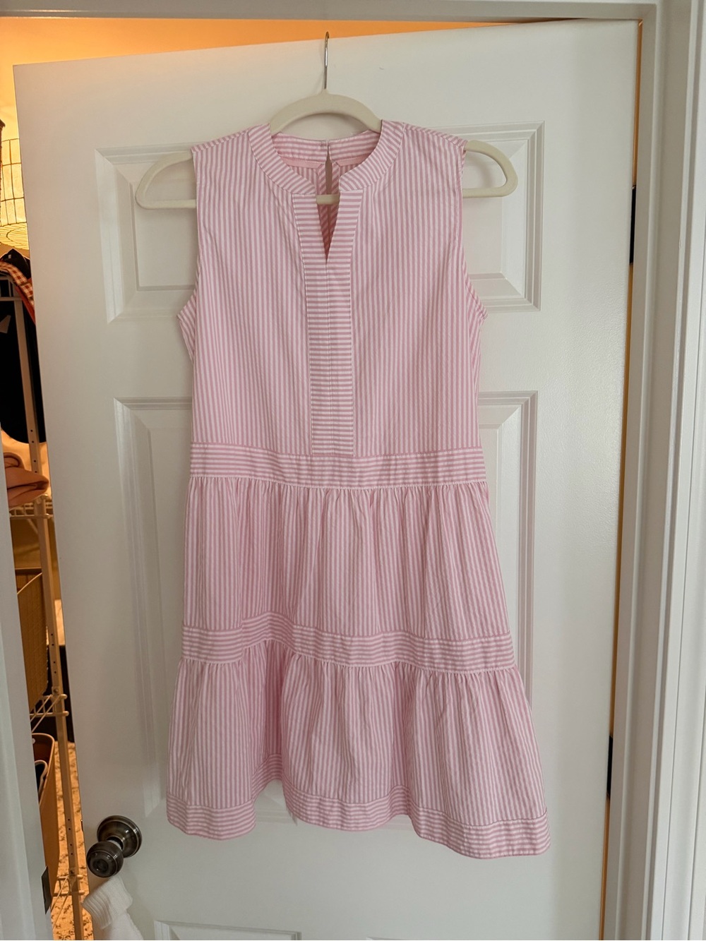 Vineyard Vines Pink and White Striped Sleeveless Tiered Dress